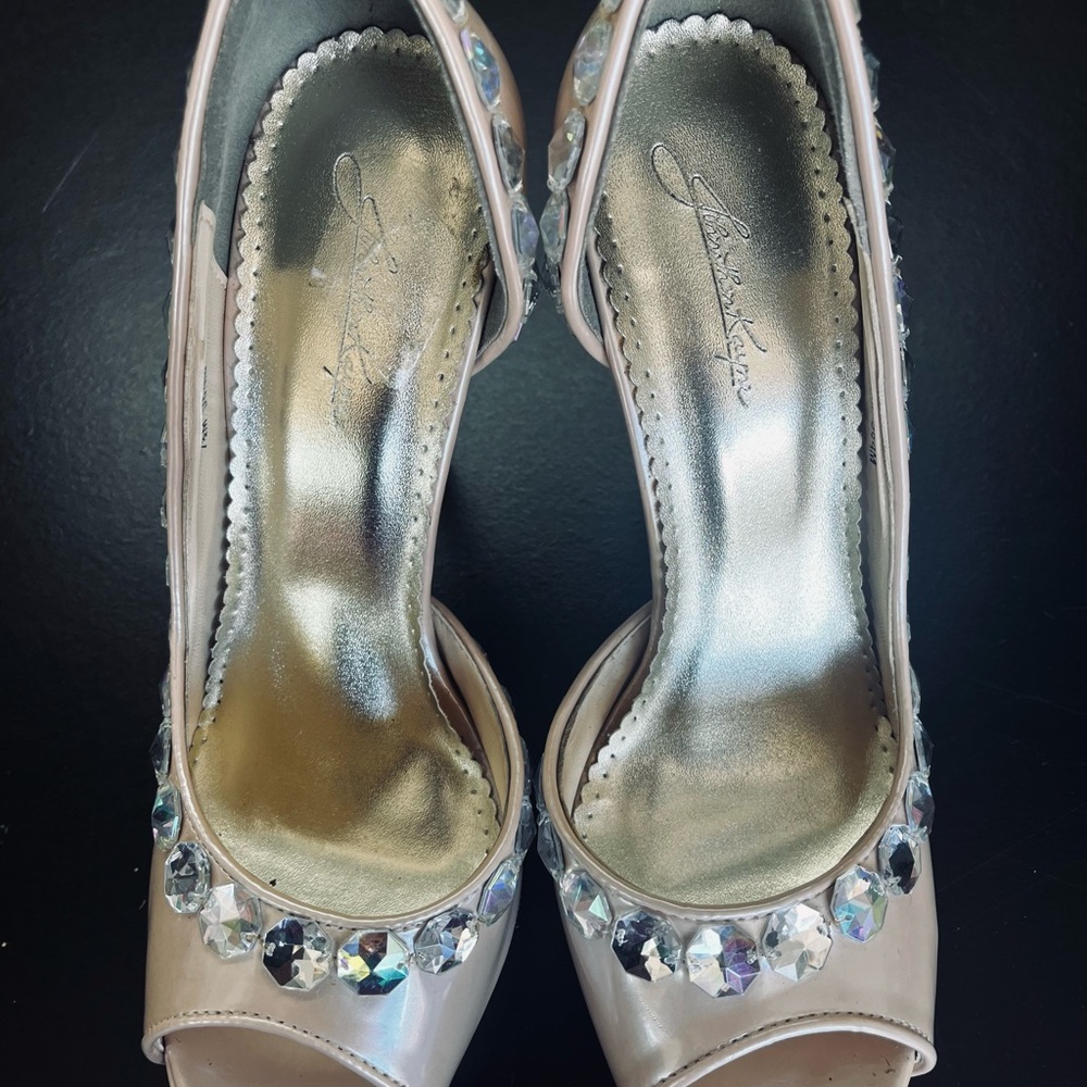 Johnathan Kayne Cream Peep-Toe Heels with Crystal Embellishments - Picture 2 of 8